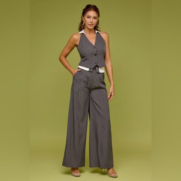 Pin Stripe Vest and Pant Suit Set- Charcoal - Picture 1 of 9
